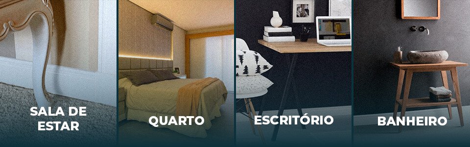 Aplicações do Rodapé 10cm - Sala, Quarto, Escritório, Banheiro