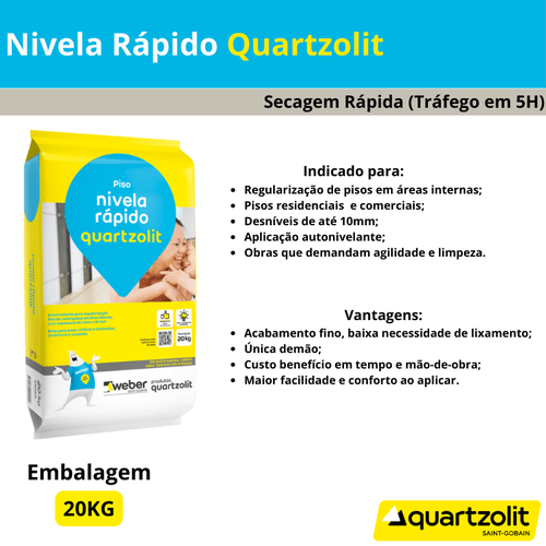 Argamassa Autonivelante Nivela Rápido Quartzolit Weber 20 kg