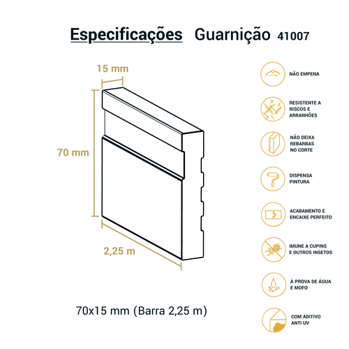 Guarnição Poliestireno Frisada 41007 - 70 X 15mm Br 2,25m
