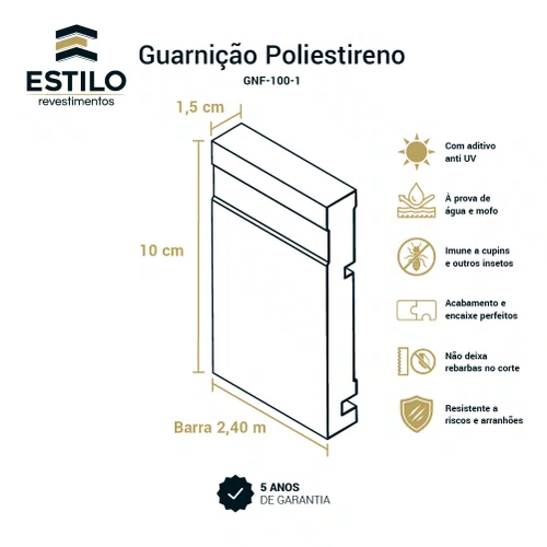 Guarnição Poliestireno Frisada Branco 10cm x 1,5cm Br 2,40m