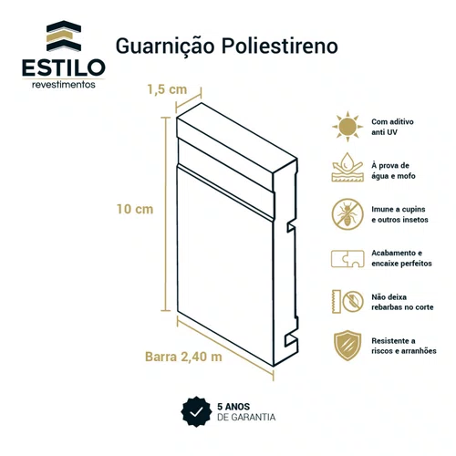 Guarnição Poliestireno Frisada Branco 10cm x 1,5cm Br 2,40m