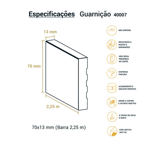 Guarnição Poliestireno Lisa 07cm Br 2,25m - Arquitech 40007
