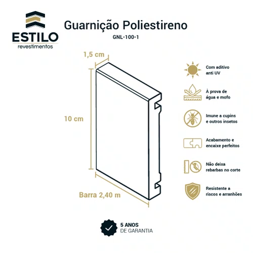 Guarnição Poliestireno Lisa Branco 07cm x 1,5cm Br 2,40m - Estilo Revestimentos