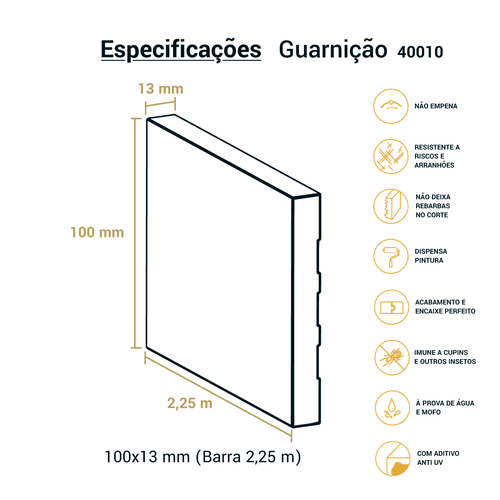 Guarnição Poliestireno Preto Vulcano Lisa 10cm Br 2,25m - Arquitech 40010