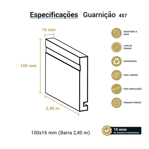 Guarnição Poliestireno Santa Luzia 457 100 x 16mm Br 2,40m