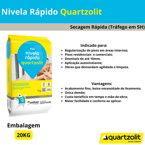 Kit 10 Autonivelante Nivela Rapido Quartzolit 20Kg + Primer Flex + Cola Mapei Piso Vinilico