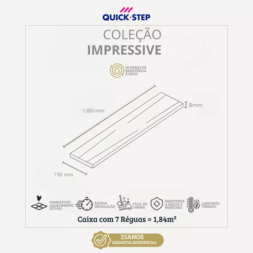 Piso Laminado Quick Step Impressive Carvalho Classico Natural 01848 Cx 1,84m²