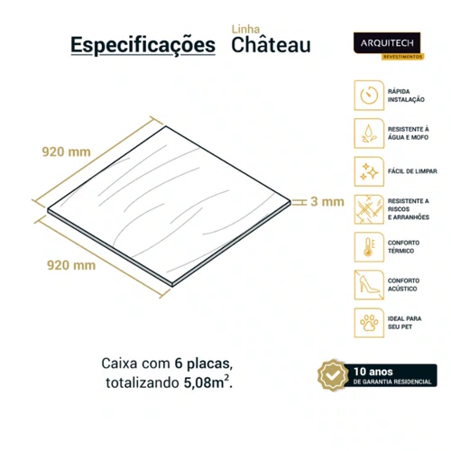 Piso Vinílico Arquitech Château 3mm 92 x 92 cm - Chaumont Cx 5,08m²