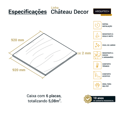 Piso Vinílico Arquitech Château Decor 2mm 92 x 92 cm - Thierry Cx 5,08m²