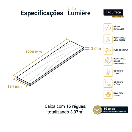Piso Vinílico Arquitech Lumiere 3mm - Force Cx 3,37m²