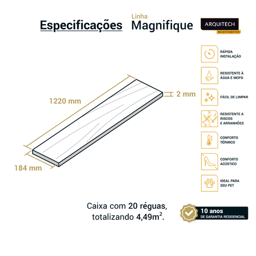 Piso Vinílico Arquitech Magnifique 2mm - Marie  Cx 4,49m²