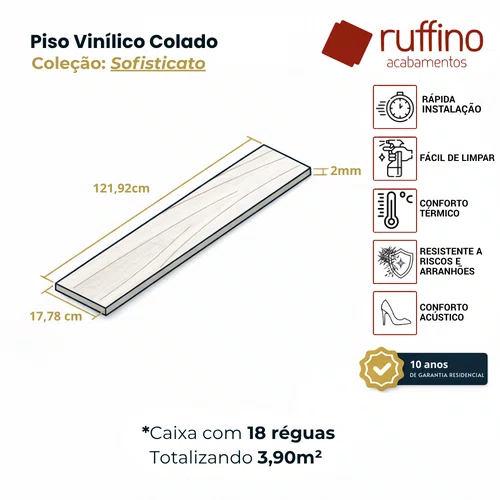 Piso Vinilico Ruffino Sofisticato 2mm - Rustico Carambola Cx 3,90m²