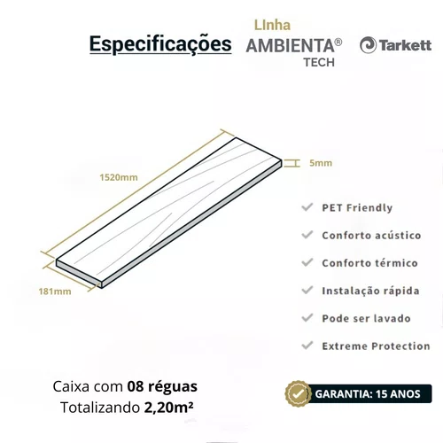 Piso Vinilico SPC Click Tarkett Ambienta Tech 5mm - Carvalho Cinza Cx 2,20m²