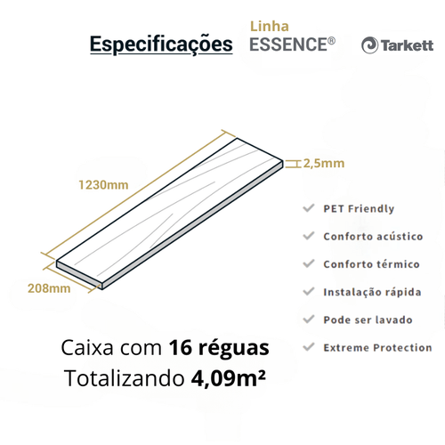 Piso Vinilico Tarkett Essence 30 - Hortênsia Cx 4,09m² (208 x 1230mm)