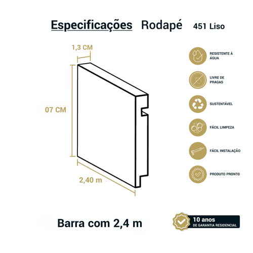 Rodapé Poliestireno Santa Luzia 451 Liso Fendi 07cm Br 2,40m
