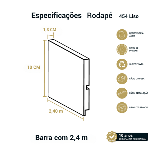 Rodapé Poliestireno Santa Luzia 454 Liso 100 X 13mm Br 2,40m