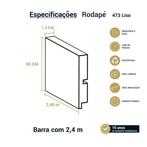 Rodapé Poliestireno Santa Luzia 456 Frisado Cinza Glacial 07cm Br 2,40m