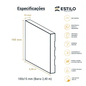 Guarnição Poliestireno Lisa Branco 10cm x 1,5cm - Estilo