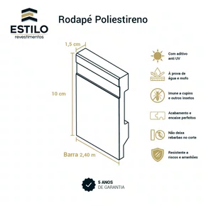 Rodapé Poliestireno Frisado Preto 10cm x 1,5cm Br 2,40m - Estilo Revestimentos